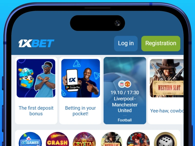 Official 1xBet Kenya mobile website homepage on smartphone screen