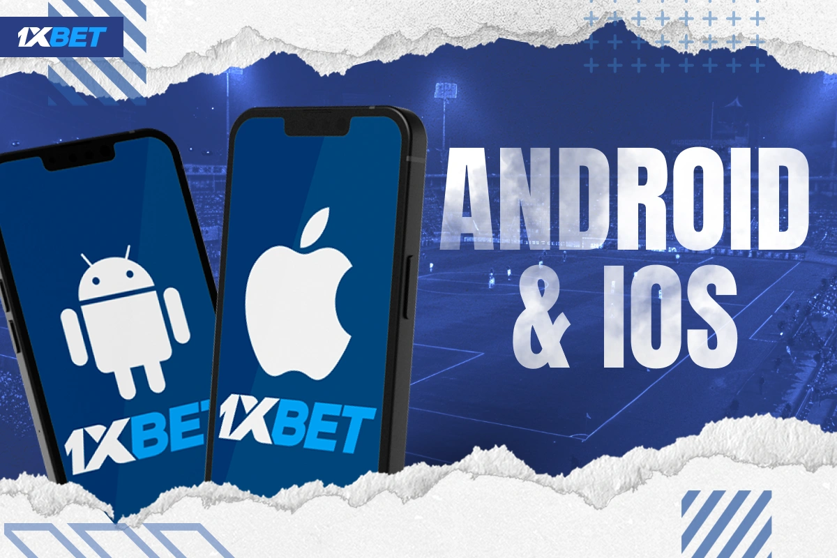Two smartphones showing 1xBet Kenya Android and iOS app logos