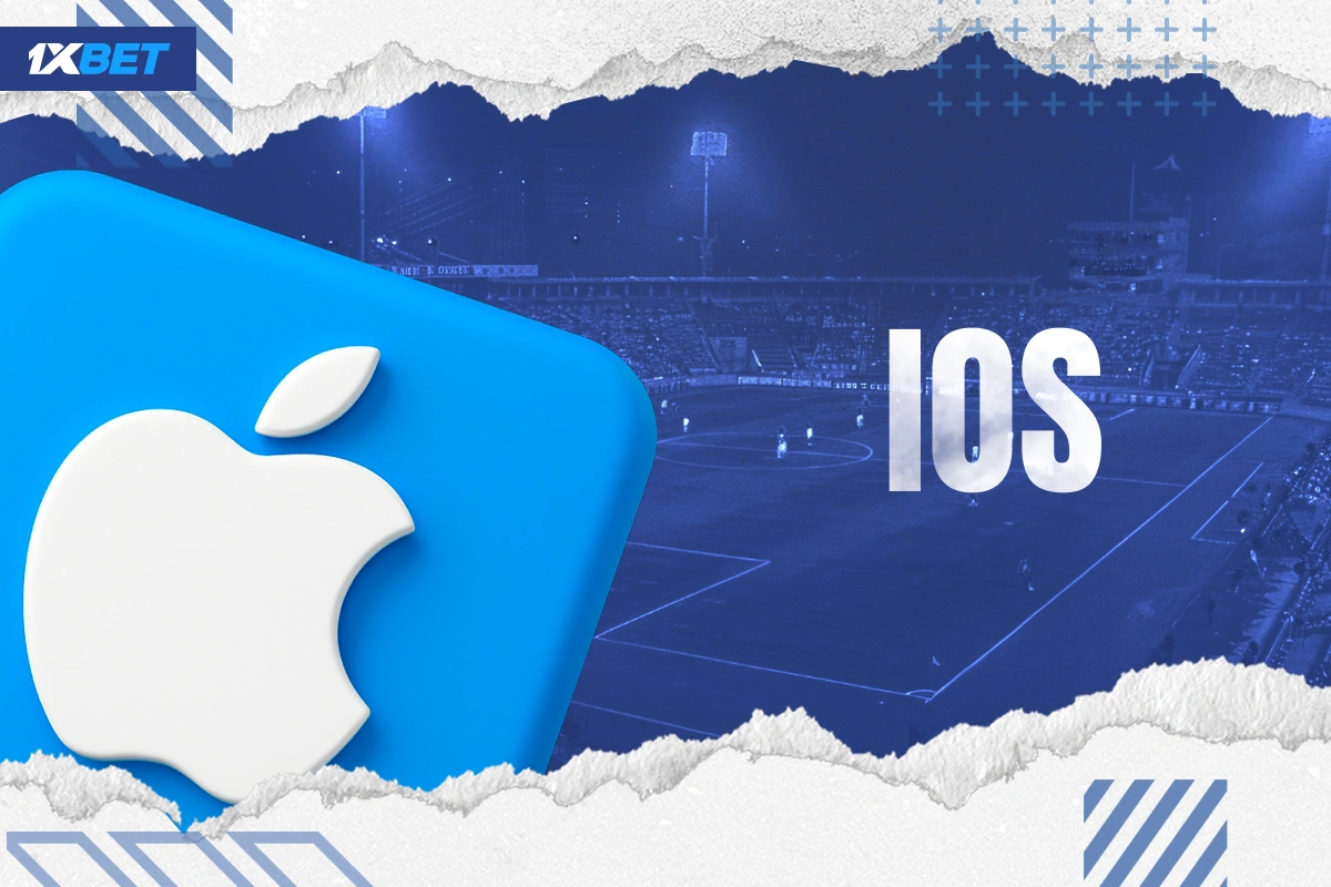 3D white Apple icon on blue tab representing 1xBet Kenya iOS app
