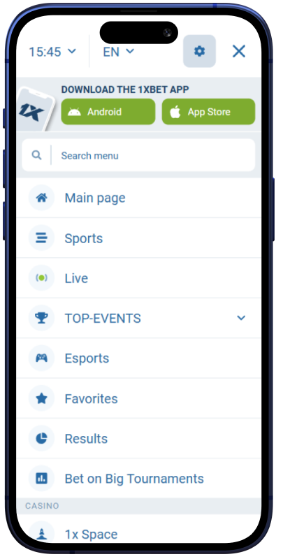 app screen menu