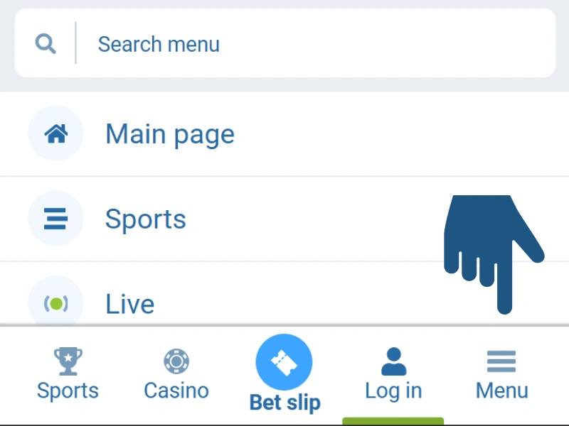 Main menu opened on 1xBet Kenya website showing navigation options