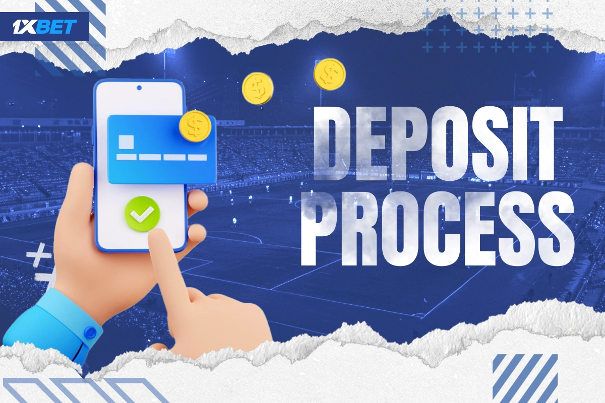 3D hand holding phone with card and flying coins illustrating 1xBet Kenya deposit process