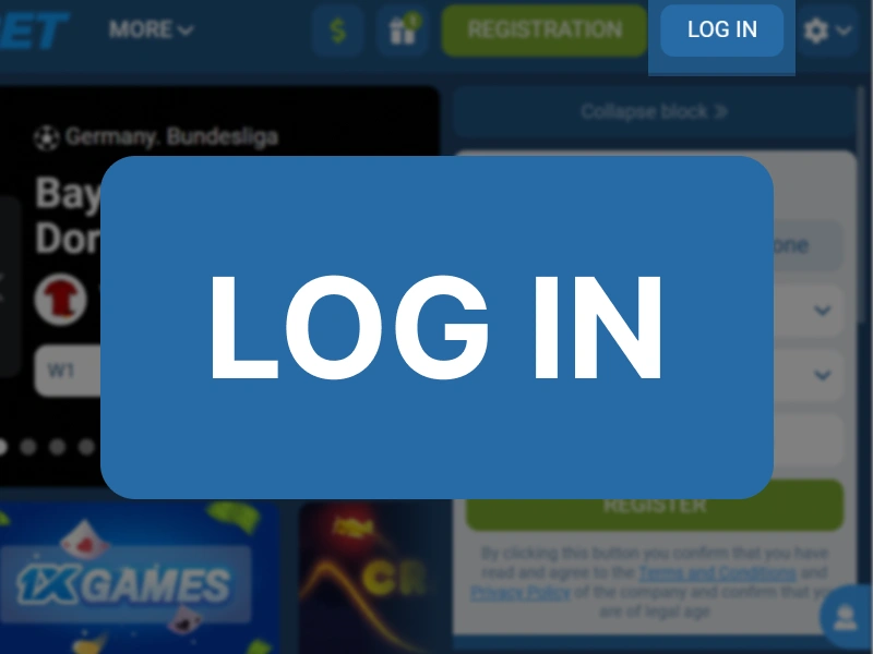 1xBet Kenya website main page with Login button highlighted at the top