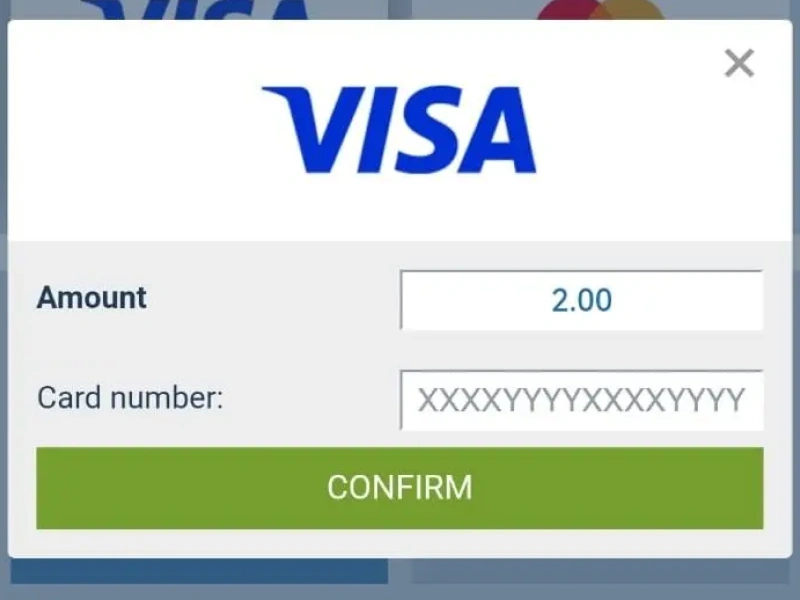Deposit page showing payment option Visa on 1xBet Kenya
