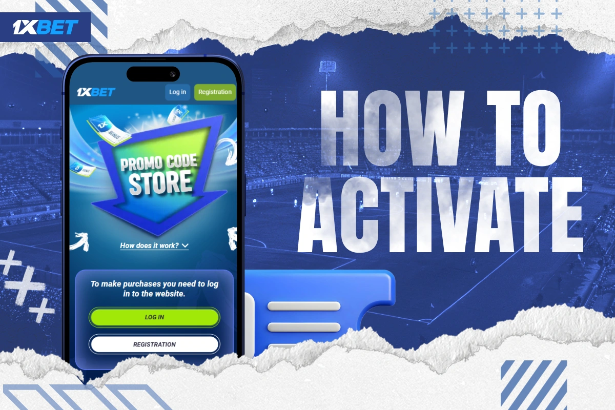 Smartphone showing 1xBet Kenya Promo Code Store page for bonus activation
