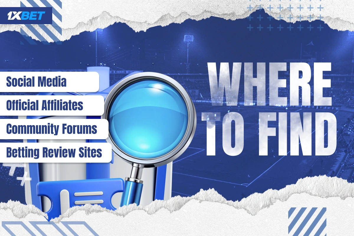Blue and white gift box with magnifying glass and bonus sources list for 1xBet Kenya