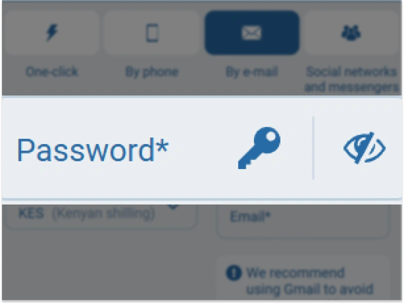 Password creation field highlighted on 1xBet Kenya registration form