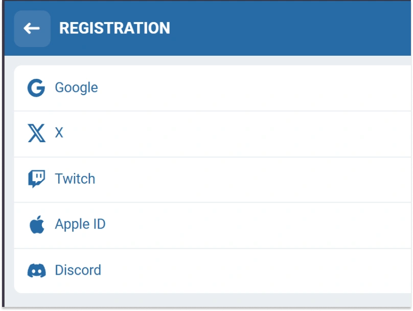 Social network options displayed on 1xBet Kenya registration page