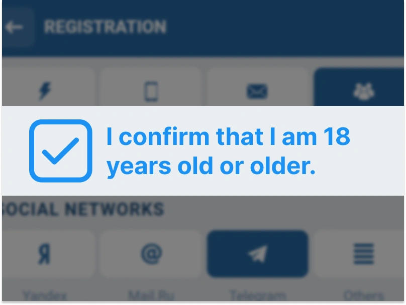 Checkbox confirming user is 18 years or older on 1xBet Kenya signup form