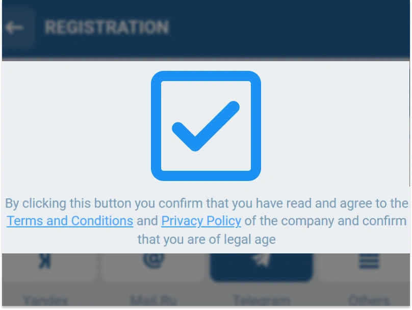 User accepting terms and conditions on 1xBet Kenya registration page
