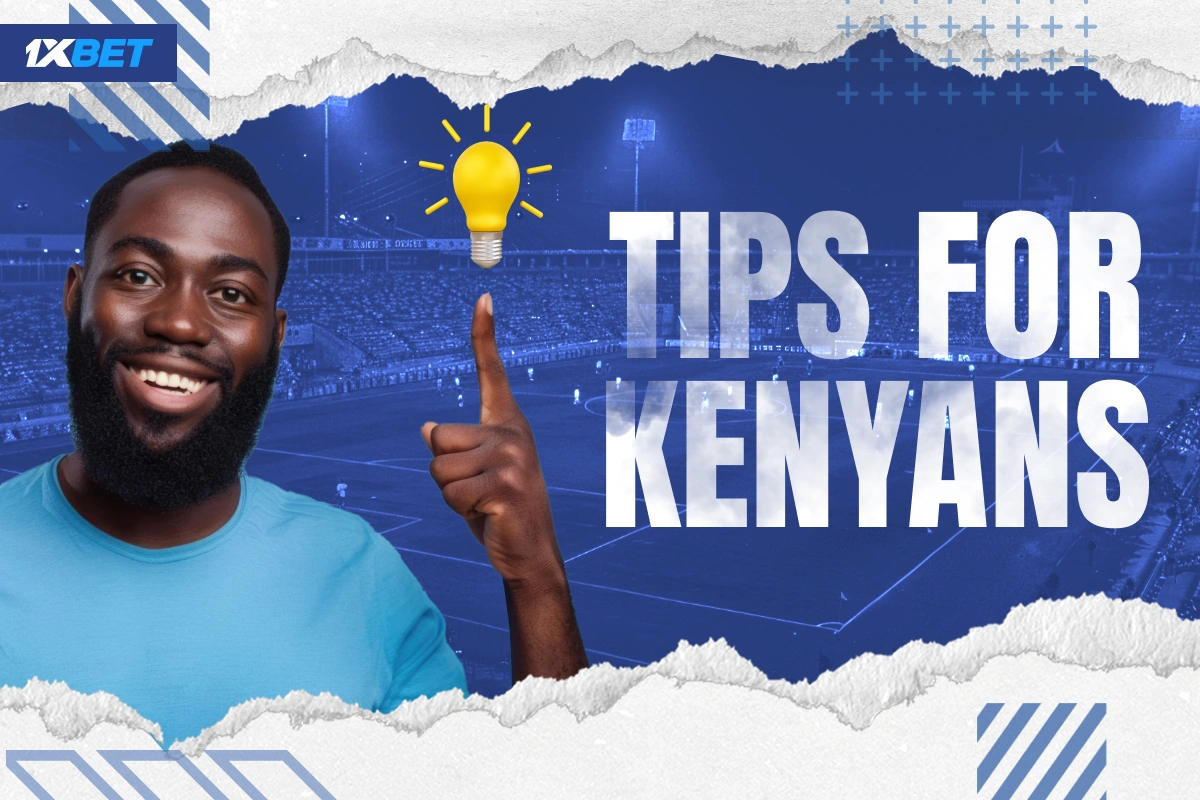 Happy Kenyan man with raised finger and light bulb symbolizing betting tips on 1xBet Kenya